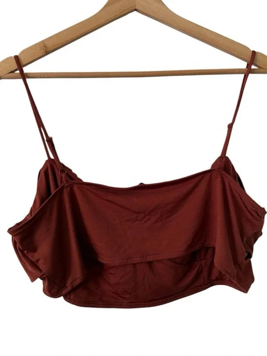 Express Body Contour Silky Ruffle Overlay V-Wire Crop Top - Picture 2 of 3